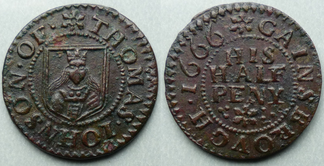 Gainsborough, Thomas Johnson 1666 halfpenny N2935 Gainsborough, Thomas Johnson 1666 halfpenny N2935